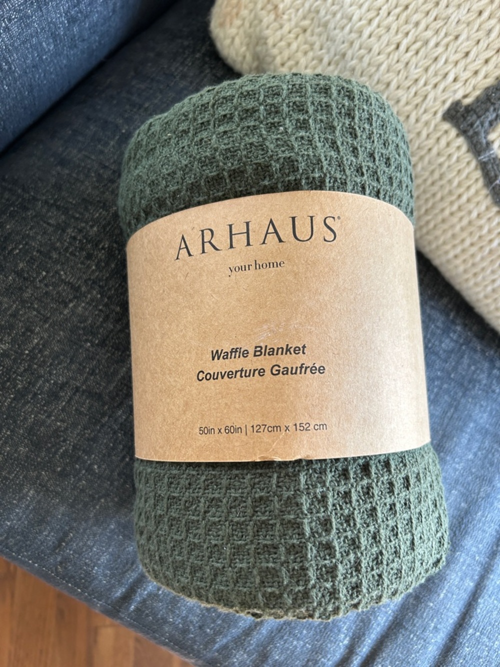 NEW- Arhaus Waffle Blanket - Forest Green